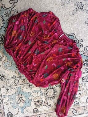 Free People Raspberry-Pink Floral Mesh Top